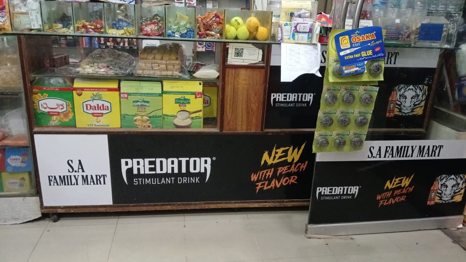 Store counter with cooking essentials