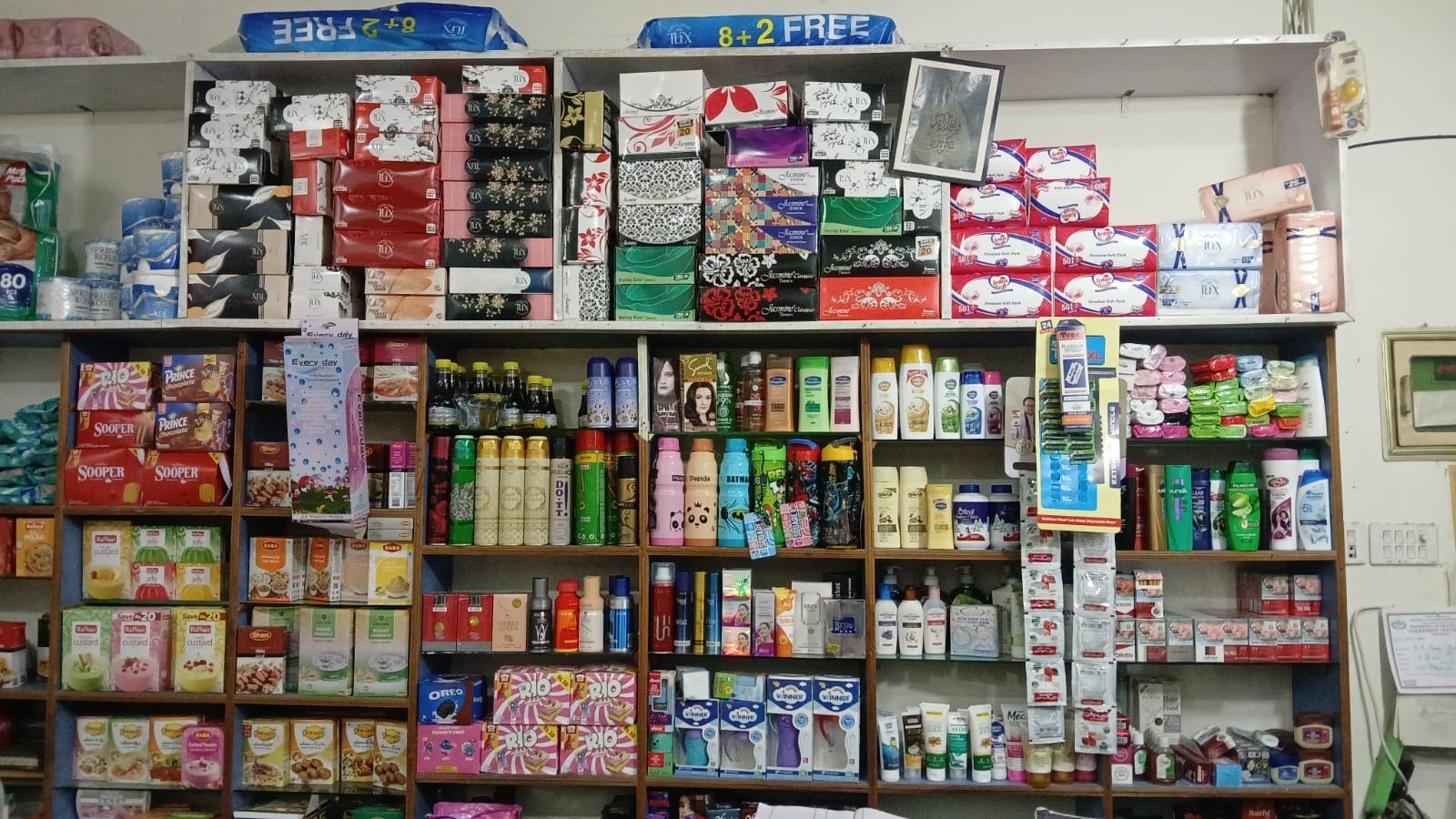 Tissue boxes and personal care products shelf